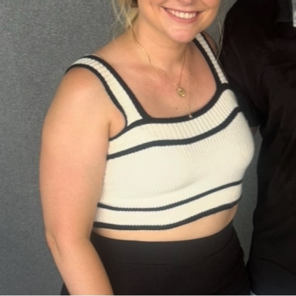 Black and White Striped Women's Crop Top - Picture 4 of 5